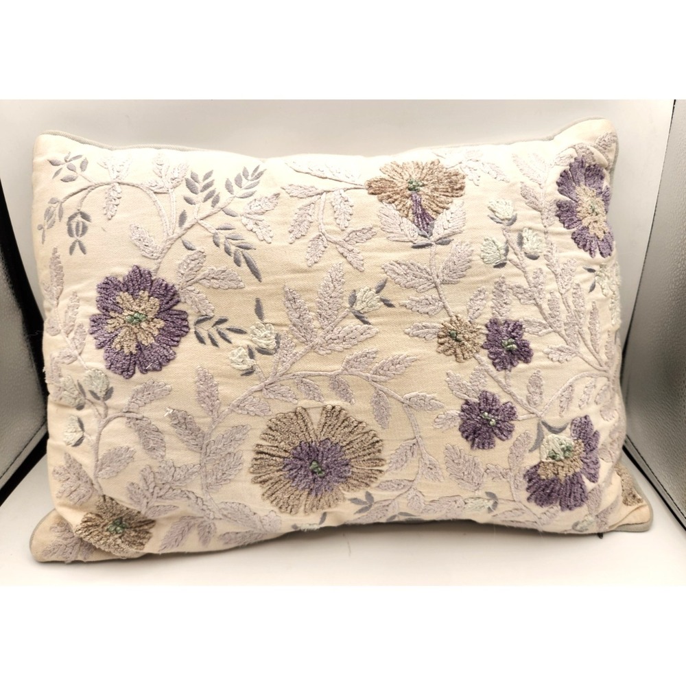 Secret Celebrity Embroidered Floral Decorative Pillow Green Lavender Purple